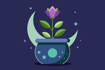Moon flowers in pots Vector illustration on white background, silhouette, bird, icon, svg, characters, Holiday t shirt, Hand drawn trendy Vector illustration, Rose flower