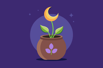 Moon flowers in pots Vector illustration on white background, silhouette, bird, icon, svg, characters, Holiday t shirt, Hand drawn trendy Vector illustration, Rose flower