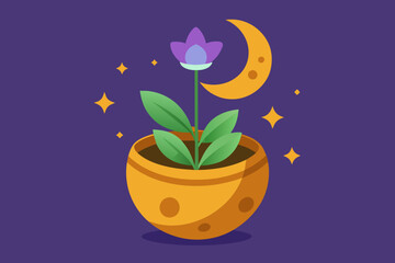 Moon flowers in pots Vector illustration on white background, silhouette, bird, icon, svg, characters, Holiday t shirt, Hand drawn trendy Vector illustration, Rose flower