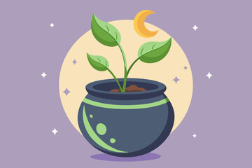 Moon flowers in pots Vector illustration on white background, silhouette, bird, icon, svg, characters, Holiday t shirt, Hand drawn trendy Vector illustration, Rose flower