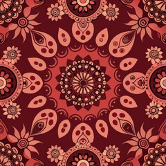 Seamless pattern of intricate mandalas and paisley motifs, capturing the richness of Indian textile designs, Generative AI 