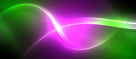 Obraz premium A vibrant mix of purple, violet, pink, and magenta waves on a black background create a stunning visual effect resembling colorful water. Electric blue accents add to the artistic flair