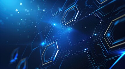 Obraz premium Modern abstract blue background with glowing geometric lines. Blue gradient hexagon shape design. Futuristic technology concept. Suit for banner, brochure, science.