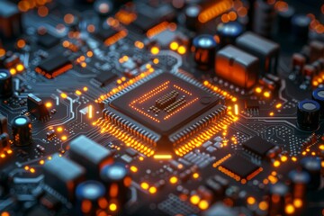 Fototapeta premium CPU processor microchip circuit board illustration created with generative ai