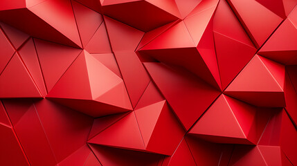 Obraz premium This three-dimensional abstract artwork features a captivating pattern of geometric shapes with curved and flat surfaces, set against a bold red background. The interplay of light and shadow 