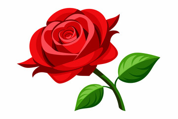 Naklejka premium red rose with leaves Vector illustration on white background, silhouette, bird, icon, svg, characters, Holiday t shirt, Hand drawn trendy Vector illustration, Rose flower 