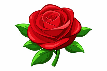 red rose with leaves Vector illustration on white background, silhouette, bird, icon, svg, characters, Holiday t shirt, Hand drawn trendy Vector illustration, Rose flower
