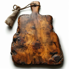 Rustic Wooden Board for Chopping Meat and Seasonings, on a White Background