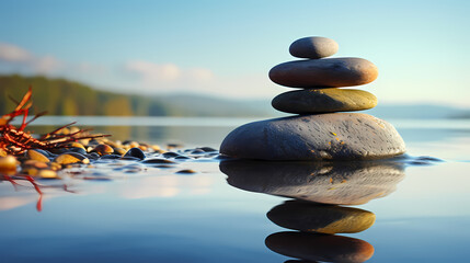 Tranquil background with calm water and balanced stones