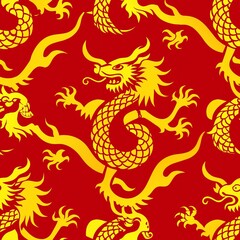 Seamless pattern of traditional Chinese dragons and phoenixes, evoking the power and majesty of mythical creatures, Generative AI