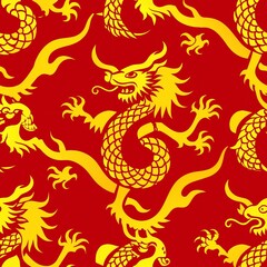 Naklejka premium Seamless pattern of traditional Chinese dragons and phoenixes, evoking the power and majesty of mythical creatures, Generative AI