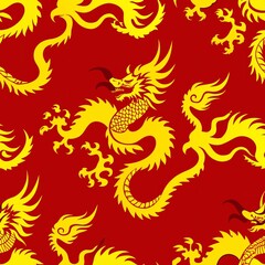 Seamless pattern of traditional Chinese dragons and phoenixes, evoking the power and majesty of mythical creatures, Generative AI