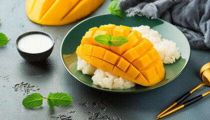 Mango sticky rice with coconut milk Thai dessert