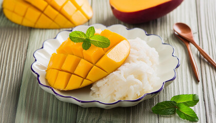 Mango sticky rice with coconut milk Thai dessert