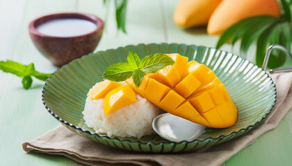 Mango sticky rice with coconut milk Thai dessert