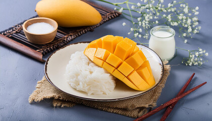 Mango sticky rice with coconut milk Thai dessert