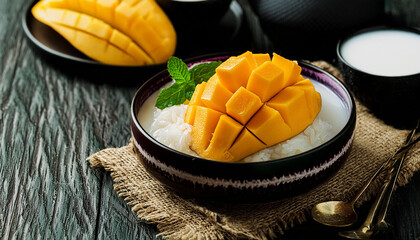 Mango sticky rice with coconut milk Thai dessert