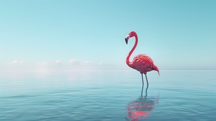 Elegant flamingo standing tall in shallow water.