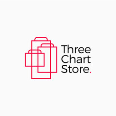 shop shopping bag three triple chart store logo vector icon illustration
