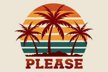 Summer day T-Shirt Design, Beach with palms tree and Summer sunset Vector illustration on white background, silhouette, bird, icon, svg, characters, Holiday t shirt, Hand drawn trendy Vector illustrat