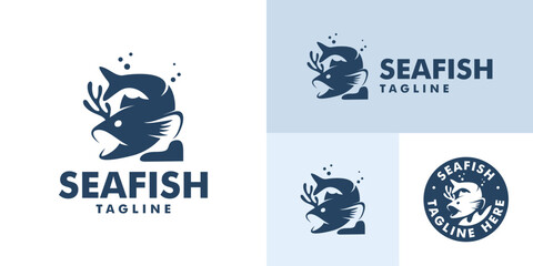 Vector design template of fish logo. Animals, oceans, swimming. EPS 10 symbol icon