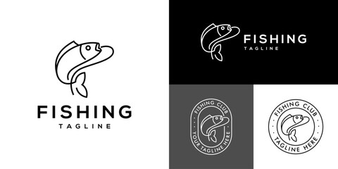 Vector design template of a simple fishing logo in line art style. Fish, speed, ocean. EPS 10 symbol icon