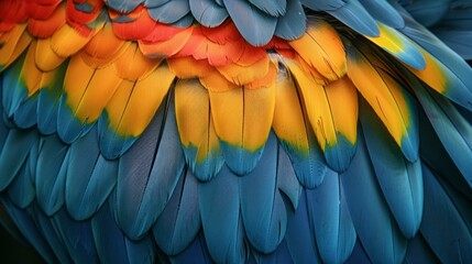 Obraz premium A detailed exploration of the feathers of a Blue and Yellow Macaw, AI Generative