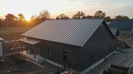 Obraz premium View from above of the black PVC roof of the house