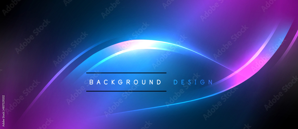 Poster font style of glowing neon waves on an electric blue and magenta background resembling visual effect