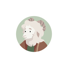 Isolated illustration of an anthropomorphic ram in clothes.