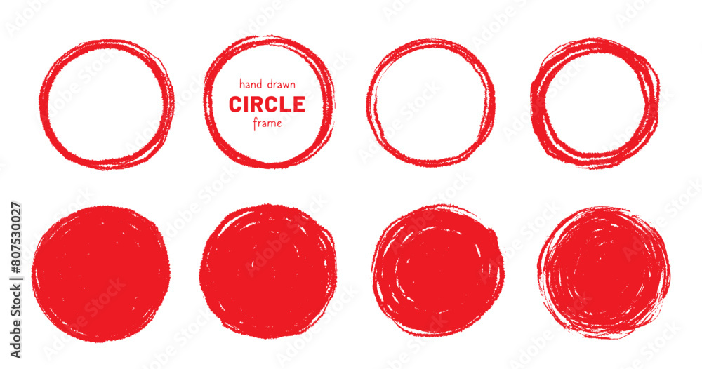 Aufkleber round brush stroke red stamp vector frame. hand drawn rough scribble red effect line. paint color cr