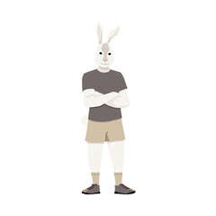 Full length anthropomorphic rabbit, flat vector illustration.
