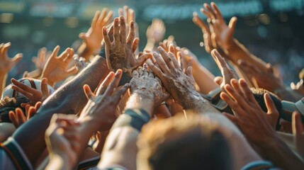 Post-match/center shot of a baseball player high-fiving an opponent after a game on the field. - Powered by Adobe