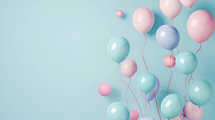 fondo con globos de colores pastel sobre fondo suave Concepto de felicidad alegría invitación digital para  cumpleaños plantilla para diseño