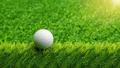 creative golf background, golf ball on green grass texture