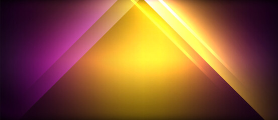 An amber triangle and orange rectangle create a pattern of symmetry with tints and shades on a dark background. Electric blue lens flare adds to the display of material properties