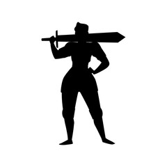 Obraz premium Confident female warrior with sword silhouette