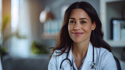 Obraz premium A woman doctor in a clinical setting, using telemedicine technology to conduct a virtual consultation with a patient