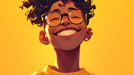 A cartoon of a smiling black girl with glasses