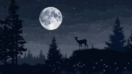 Silhouette Deer at Night Forest illustration