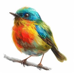A tiny bird, a vibrant songster of the forest, rendered beautifully on a solid white background
