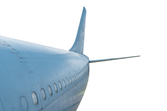 The tail of the plane was flying in the air. Isolated on transparent background