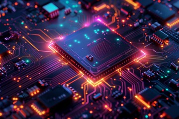 Obraz premium CPU processor microchip circuit board illustration created with generative ai