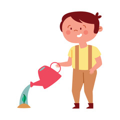 little boy planting tree