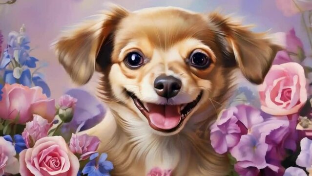 chihuahua puppy with flowers