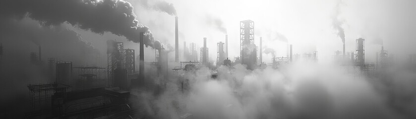 Obraz premium Looking Room and Environmental Impact A factory emitting smoke with ample looking room, symbolizing environmental degradation