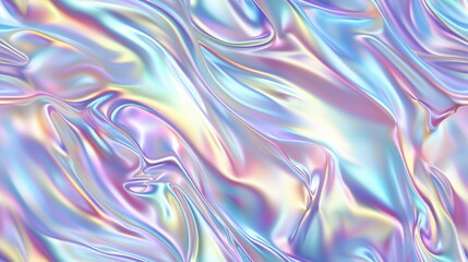 Obraz premium Seamless pattern. Fluid holographic swirls in pastel tones, ideal for modern abstract backgrounds or wallpapers.