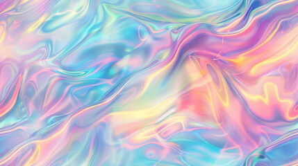 Obraz premium Seamless pattern. Fluid holographic swirls in pastel tones, ideal for modern abstract backgrounds or wallpapers.