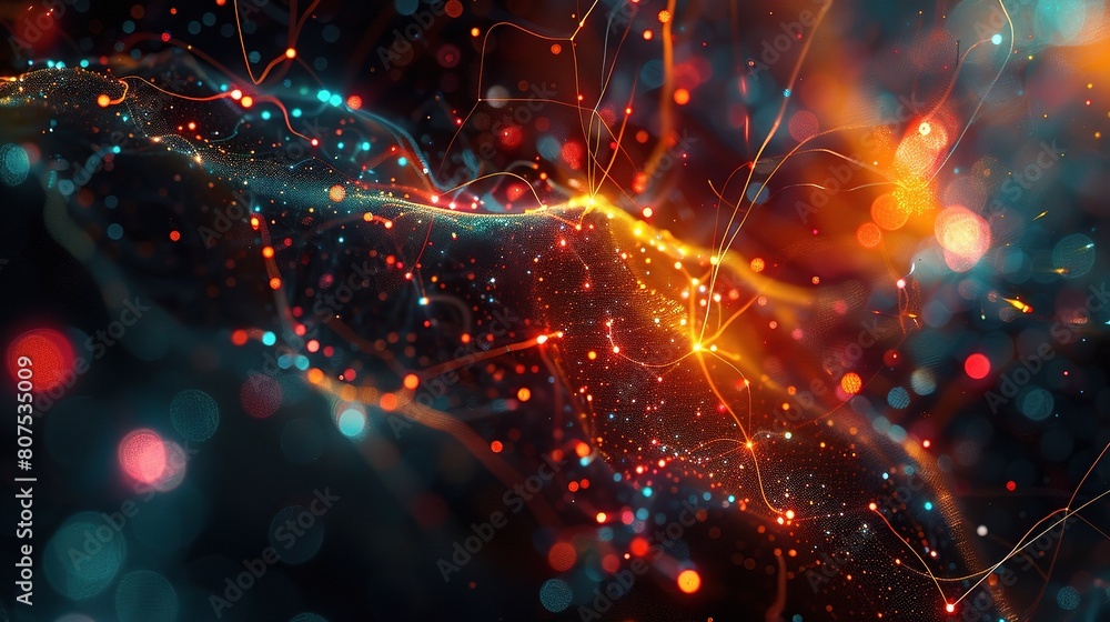 Poster an abstract background representing the pervasive influence of artificial intelligence across variou