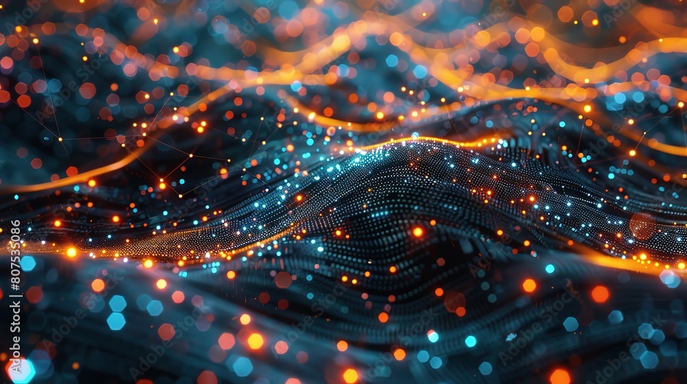 Poster an abstract background representing the pervasive influence of artificial intelligence across variou